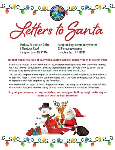 Letters to Santa will be accepted from Nov. 10 - Dec. 8, 2025