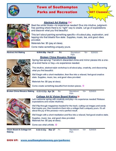 Sign up for Parks & Rec's Winter Art Classes