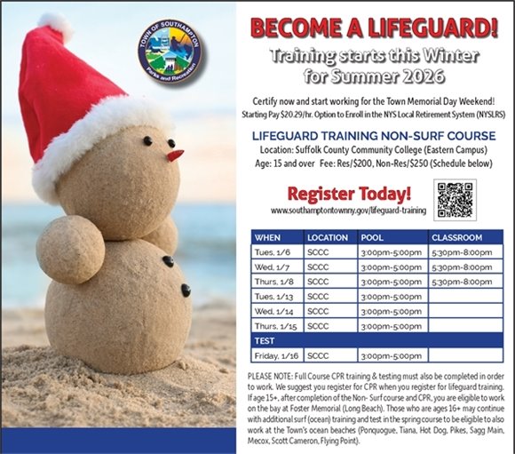 Town of Southampton Lifeguard Training Begins on January 6, 2026