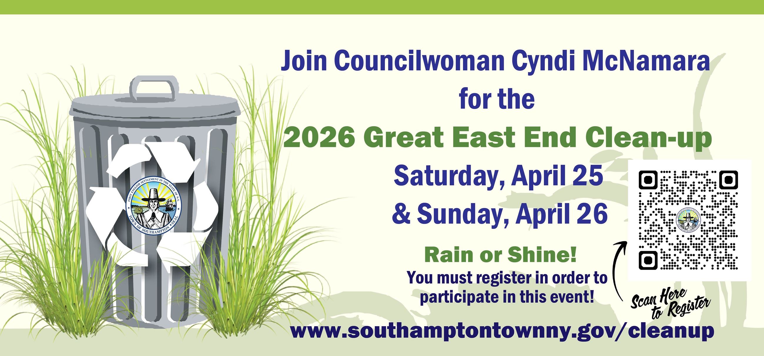 Great East End Cleanup 2026 social media graphic with QR code